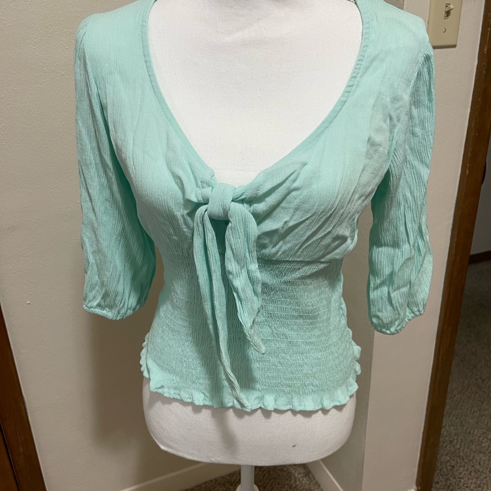 Mint Green Tie-Front Blouse